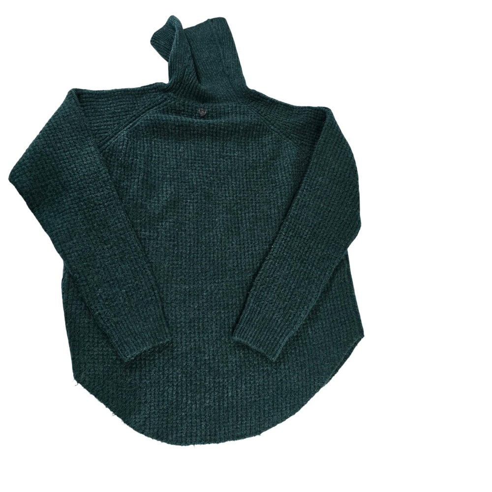 Kuhl Women Teal Green Waffle Knit Cowl Neck High Low Sweater‎ 4411 Large
